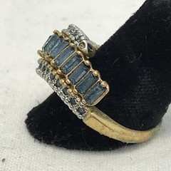 Vintage 18K HGE Gold Plated Blue Baguette & Blue Crystals Ring varied sizes