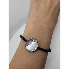 Rhinestone Stretchy Bracelet Clear Plastic Gem on Black Band