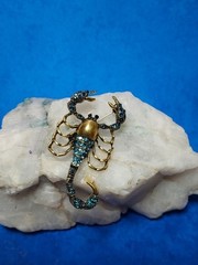 Vintage-Inspired Gold Scorpion Brooch with Teal Rhinestones