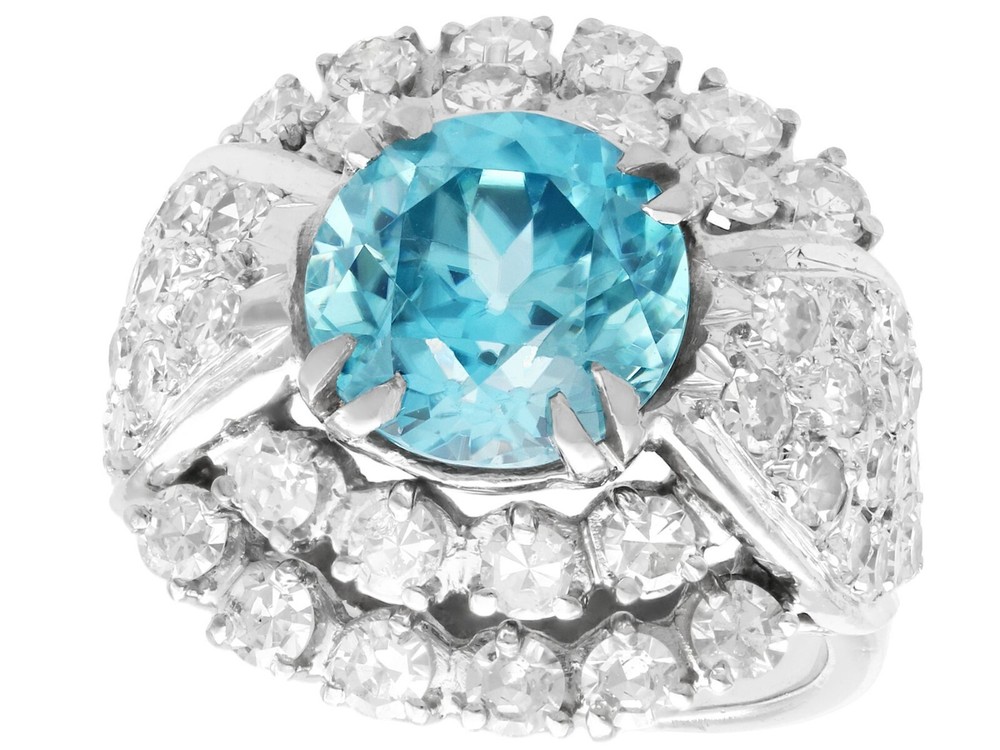 Vintage 5.70 Ct High Zircon 3.15 Ct Diamond 18k White Gold Dress Ring Size 5.5