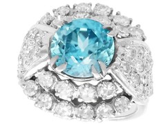 Vintage 5.70 Ct High Zircon 3.15 Ct Diamond 18k White Gold Dress Ring Size 5.5