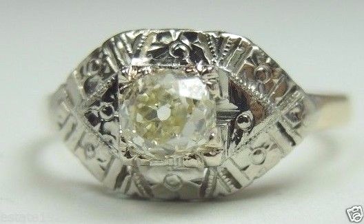 Antique Art Deco Diamond Engagement 14K Ring Size 7 UK-N1/2 EGL USA Fine