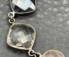 Vintage Sterling Silver 925 Faceted Gemstone Bracelet Rutilated and Rose Quartz