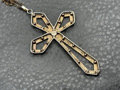 HUGE Vermeil Sterling Silver Cross Pendant And Gold Filled Chain Necklace 28”
