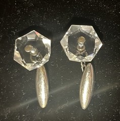 Vintage Rock Crystal Cufflinks “Hexagon” W/Original Wooden Box/unmarked/silver