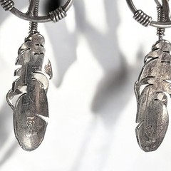 Vintage Navajo Sterling Silver Feather Dangle Earrings by Ernest Rangel, 1.75″