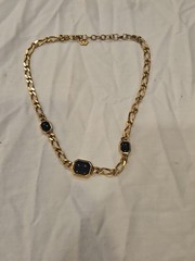 Vintage Christian Dior Classic Logo Black Rhinestone Gold Chain Necklace 18 In