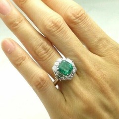 3.8Ct Art Deco Style Green Lab Created Emerald Engagement 14K White Gold FN Ring