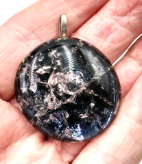 Beautiful Artisan Handmade 1.5″ Round Art Glass Black & Clear Pendant