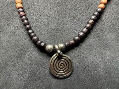 3.90g Vintage Sterling Silver 925 Spiral Pendant Beaded Necklace 15 in M