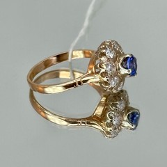 Vintage Original Rose & White Gold Sapphire (lab. made) Ring 583 14K 3.68 g.