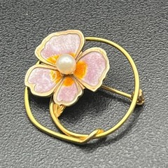 Creed 12K Gold Filled & Sterling Enamel Flower Brooch Mid Century Pearl Pin