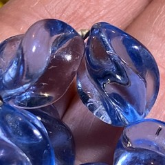RARE ART DECO CZECH PRESSED GLASS BEAD NECKLACE C.1920 26” BLUE SWIRL