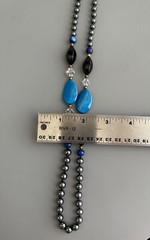 Natural HEMATITE stone NECKLACE with crystals, round beads, 29 in Non-Magnetic
