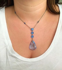 Vintage Art Deco Blue Crystal Lariat Necklace 1920s 1930s Dramatic Drop Y