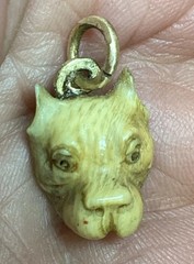 Victorian Era Dog Pendant, Carved Pit Bull Charm