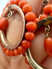Antique Victorian 835 silver natural red coral screw back Earrings