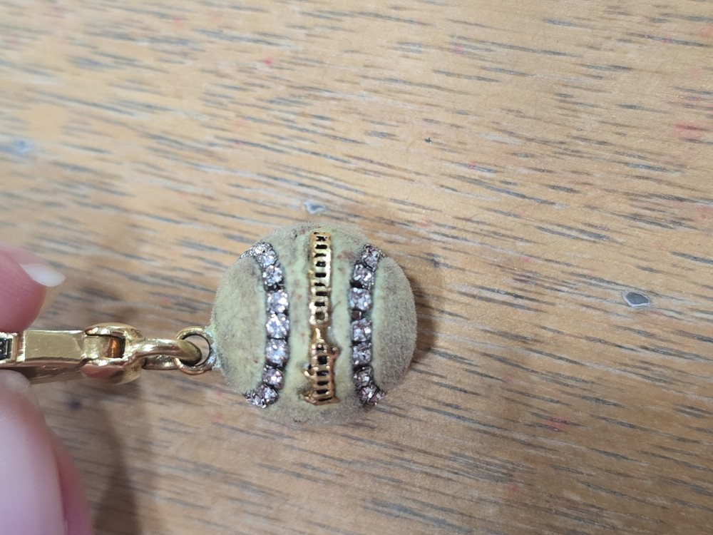 Vintage Y2K Juicy Couture Tennis Ball Charm Gold Tone Rhinestone Charm