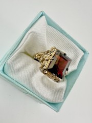Antique Art Deco Signed Uncas Gold Tone Ring Red Paste Stone Sz5.5 Repair Read