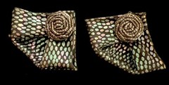 Vintage Iridescent Fan Material W/ Beaded Inset Rosette Stud Earrings 1 1/2” L