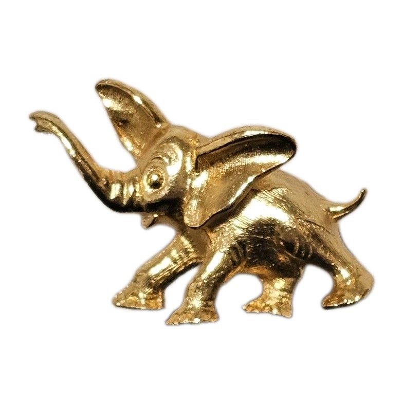 VTG Mode ART Gold-Tone Happy Elephant Brooch 1.5″ X 1.25″ Whimsical Trunk Up