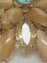 Vintage Creamy Beige Moonstone & Yellow Marquise /AB Rhinestone Brooch 1960’s