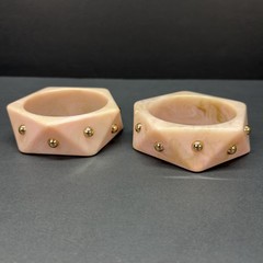 2 Chunky Retro Geometric Hexagon Soft Pink Gold Studed Marbled Bangle Bracelets