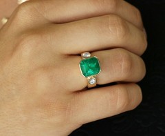 Art Deco Vintage Antique 4.10 Ct Natural Emerald Wedding Ring 14K Yellow Gold FN