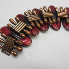 Vintage Copper Enamel Bracelet Panel Red MCM