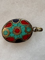 Vintage Tibetan Brass With Stones Beautiful Amulet Pendant Wearable Art