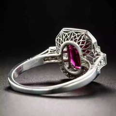 2Ct Art Deco Style Ruby And Lab-Created Diamond Halo Ring 925 Silver Anniversary