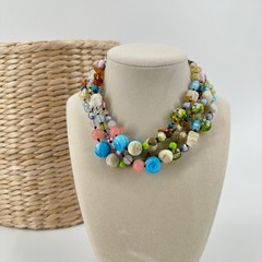 Vintage COOKIE LEE Necklace Colorful Chunky Art Glass Beads Pastels 30″ Long