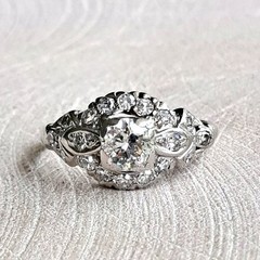 Lab Created Diamond Cluster Antique Style Ring Engagement In 14k White Gold FN