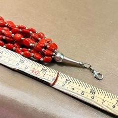 Red Glass Multi Strand Necklace Silver Tone, Boho Unused Vintage India – 18″