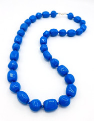 Vintage 80s Monet Cornflower Blue Acrylic Chunky Bead Necklace 30 in