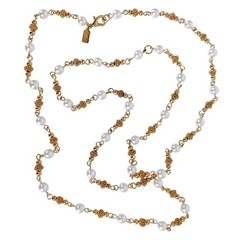 Vintage Signed Revlon Gold Tone Ball & Faux Pearl Station Necklace 1980s 1990s