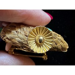 Vintage Flower Basket Brooch Woven Wire & Molded Glass Beads