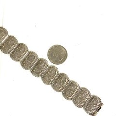 Antique Sterling Art Deco Filigree Open Scroll Works Panel Link Bracelet 6 3/4