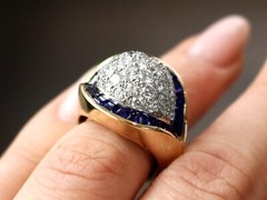 1960s French 0.80 Ct Sapphire 1.72 Ct Diamond 18k Yellow Gold Cocktail Ring