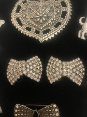 VTG Brooch Jewelry Lot Silver Tone FAIRY HEART ANGEL DOG BOW Rhinestone Clips