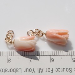 ANTIQUE 14K GOLD ANGEL SKIN CORAL CARVED ROSE STUD DROP EARRINGS Made To Order