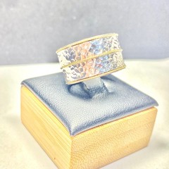 Vintage KC Indo Sterling Silver & 14k Gold Hammered Double Banded Ring Size 7
