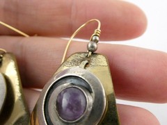 Vintage Artisan Made Mixed Metals Sterling Silver Amethyst Hook Earrings 13.9g