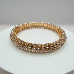 Vintage Gold Tone Beaded Jewelry Set – Wire Wrapped Bangle & Hoop Earrings