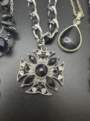 Vintage Black Silver Tone Jewelry Lot Cookie Lee Gothic Boho Y2K 9 Pc