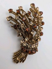 Vintage Warm Topaz Rhinestone Wheat Bundle Brooch Harvest/ Fall/Autumn well made