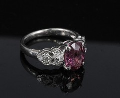 Fine 2.97ct GIA Madagascar Pink Sapphire & 0.13ct Diamond Platinum Ring Size 5
