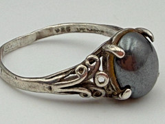 Vintage Sterling Silver Hematite Stone Stamped 935 Made in UK Ring Size 7