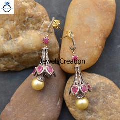 Genuine Ruby Gemstone Earring Pave Diamond 925 Sterling Silver Jewelry For Gift