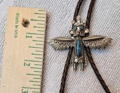 KACHINA THUNDERBIRD DANCER-WARRIOR Figural BOLO TIE NECKLACE Vintage